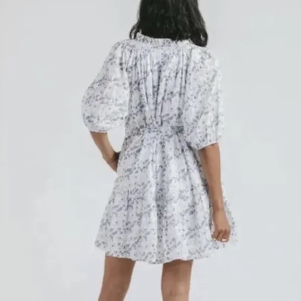 Cleobella Blue White Floral Cotton Puff Sleeve Nevah Mini Size Small Sundress - Picture 2 of 9